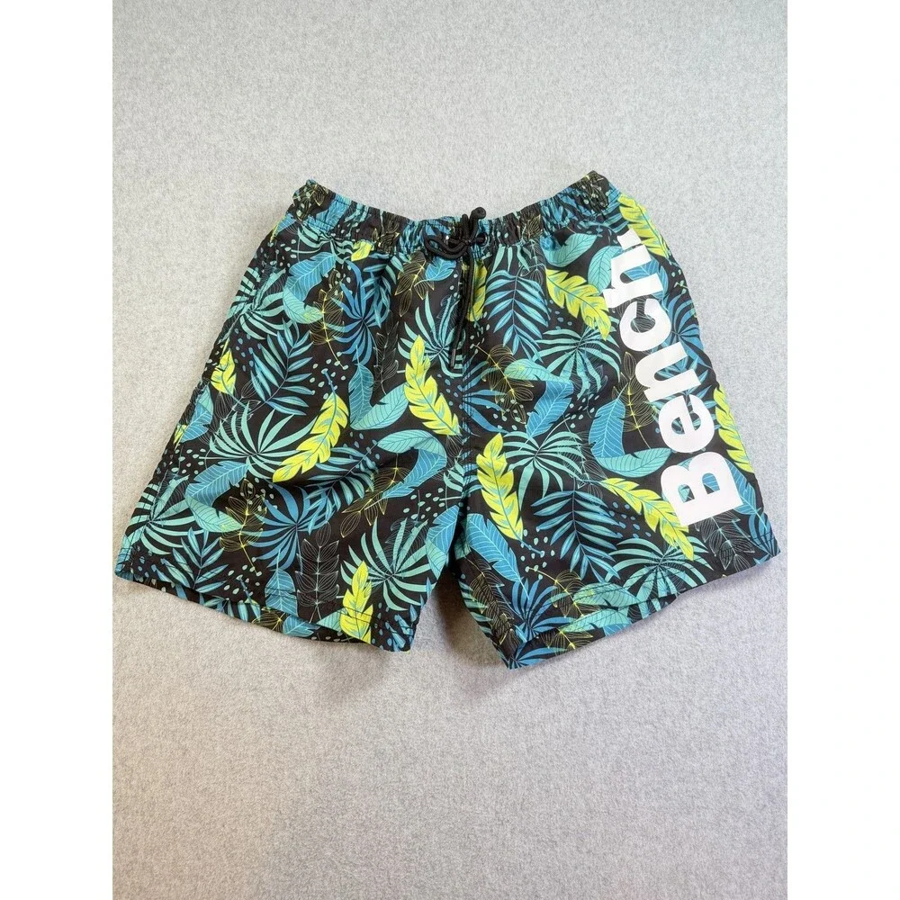 Bench Men's Swim Trunks Board Shorts M EU 50 Tropical Leaf Print Black Blue